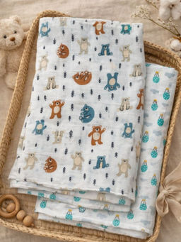 Nautinati - Boys Muslin Pure Cotton All Over Print Woven Swaddles (Pack of 2) (0-6 Months)