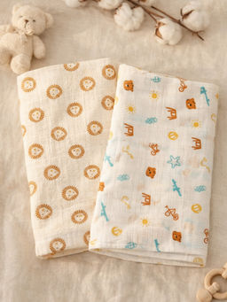 Nautinati - Boys Muslin Pure Cotton All Over Print Woven (Pack of 2) (0-6 Months)