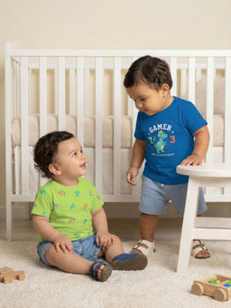 Nautinati - Boys Pure Cotton Dinosaur Print Crew Neck Tshirts (Pack of 2)