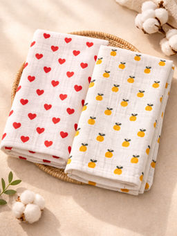 Nautinati - Girls Muslin Pure Cotton All Over Print Woven Swaddles (Pack of 2) (0-6 Months)