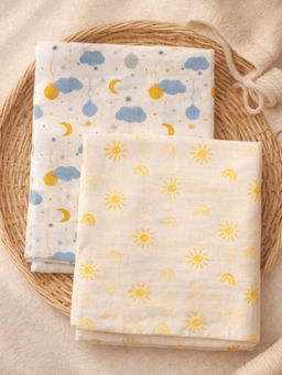 Nautinati - Girls Muslin Pure Cotton All Over Print Woven (Pack of 2) (0-6 Months)
