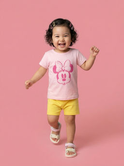 Nautinati - Girls Minnie Mouse Printed Regular Fit Round Neck Tshirt and Shorts