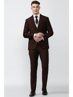 Peter England - Men Maroon Textured Slim Fit Formal Three Piece Suit (Set of 3)