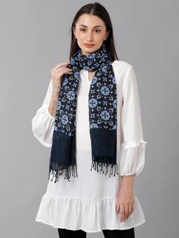 Linen Club - Men's Pure Linen Blue Printed Casual Stoles (M)