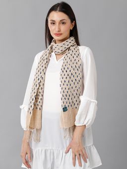 Linen Club - Men's Pure Linen Natural / Brown Printed Casual Stoles (M)