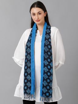 Linen Club - Men's Pure Linen Blue Printed Casual Stoles (M)