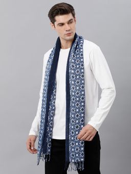 Linen Club - Men's Pure Linen Blue Printed Casual Stoles (M)