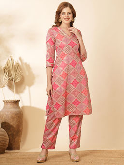 FASHOR - Bandhani Foil Printed Straight Fit Co-Ord (Set of 2)