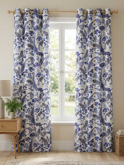 Sivya by Home - White Floral Printed Curtain