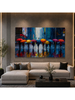 Artsense - Multi-Color Rainy City Umbrella Panel Wall Painting