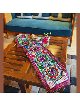 TheYUGO - White Chakra Kutch Embroidery Table Runner