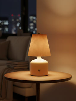 ELARE - Rechargeable Khaki Pleated Table Lamp