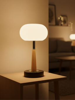 ELARE - White Minimalist Rechargeable Wood & Metal Table Lamp