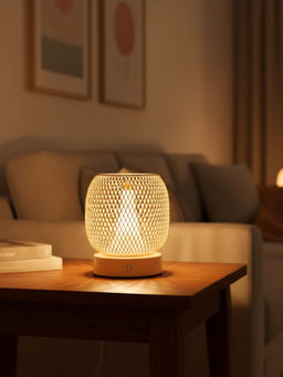 ELARE - Beige Rechargeable Metal Mesh Touch Table Lamp