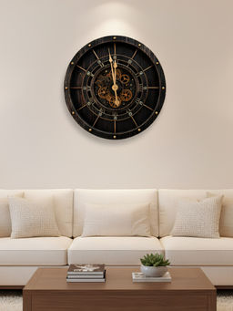 ELARE - Black Vintage Moving Gear Industrial Metal Frame Wall Clock