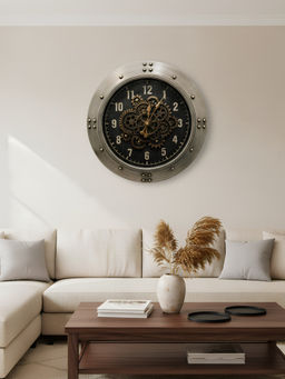 ELARE - Silver Vintage Metal Moving Gear Wall Clock
