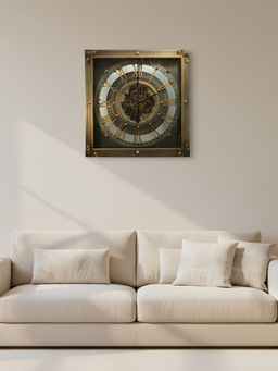 ELARE - Square Silver Gold Metal Moving Gears Wall Clock