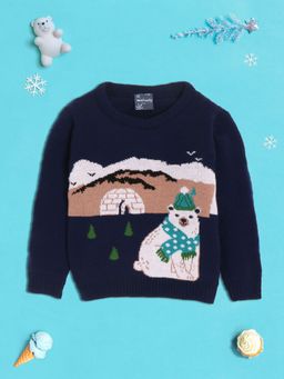 Nautinati - Boys Navy Jacquard Knit Ribbed Acrylic Pullover