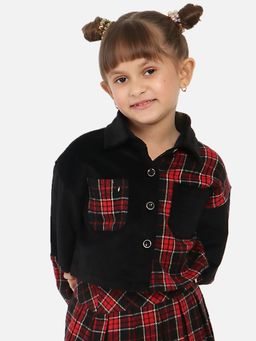 Nautinati - Girls Checked Lightweight Antimicrobial Crop Tailored Jacket with Patchwork