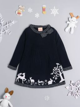 Nautinati - Girls Self Design Acrylic Sweater Dress with Bow Detail
