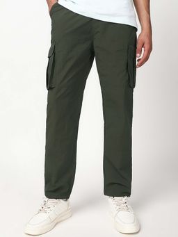 Bewakoof - Men's Olive Green Nylon Cargo Parachute Pants