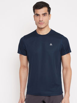 Athlisis - Men Navy Blue Solid Dry Plus Running T-shirt