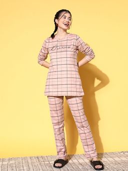 Sweet Dreams - Women Checks T-Shirt with Pyjama (Set of 2)