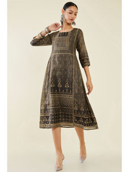 Soch - Women Charcoal Chanderi Stripes Kurta
