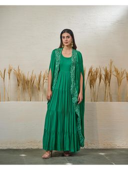 Akanksha Mago - Emerald Green Gown with Cape