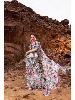 Akanksha Mago - Hand Embroidered Belted Saree with Stitched Blouse