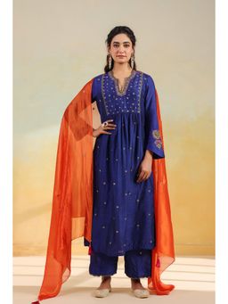 Label Niti Bothra - Electric Blue Zardozi Kurta With Pant And Dupatta