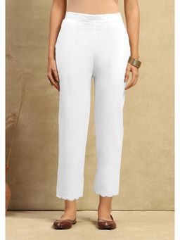 House of Chikankari - Cotton Womens Scalloped Pant- White