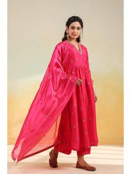 Label Niti Bothra - Pink Multi Zardozi Buti Anarkali Kurta With Pant And Dupatta