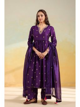 Label Niti Bothra - Purple Multi Zardozi Buti Anarkali Kurta With Pant And Dupatta