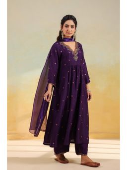 Label Niti Bothra - Purple Multicolour Zardozi Anarkali Kurta With Pant And Dupatta