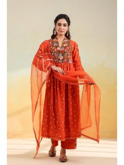 Label Niti Bothra - Orange Orchid Kurta With Pant And Dupatta