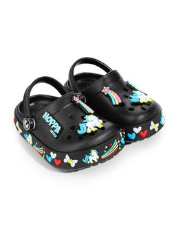 Hopscotch - Black Rainbow Heart Unicorn Clogs