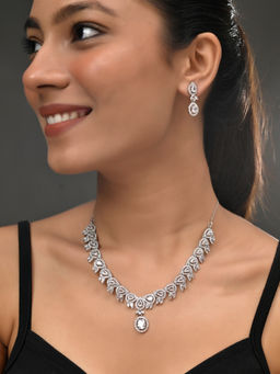 Silvermerc Designs - White American Diamond Necklace with Earrings