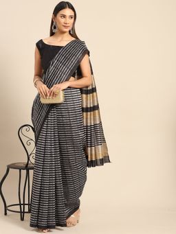 Akhilam - Womens Manipuri Silk Black Woven Designer Saree with Unstitched Blouse