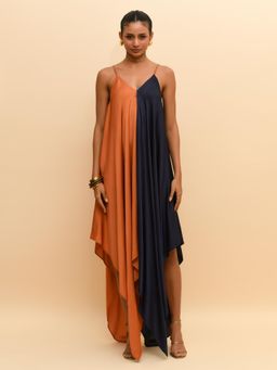 RISHI & VIBHUTI - Tan Two Tone Asymmetrical Dress