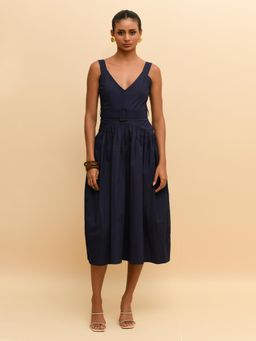 RISHI & VIBHUTI - Blue Inverted Hem Dress with Belt (Set of 2)