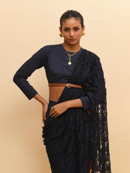 RISHI & VIBHUTI - Blue Full Sleeve Belted Crop Top