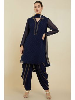 Soch - Women Navy Blue Georgette Kurta with Dhoti and Dupatta (Set of 3)