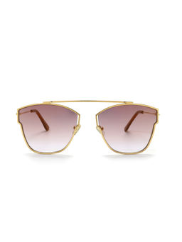 French Connection - Brown Lens Rectangular Sunglass Full Rim Gold Frame With Gradient