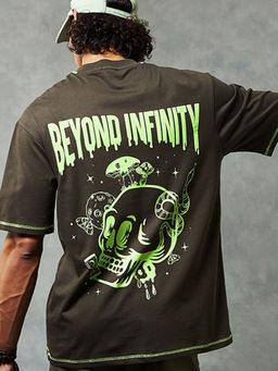 Bewakoof - Men's Brown Beyond Infinity Graphic Printed Oversized T-shirt
