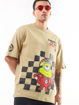 Bewakoof - Official Minions Men's Brown Fakinit Graphic Printed Oversized T-shirt