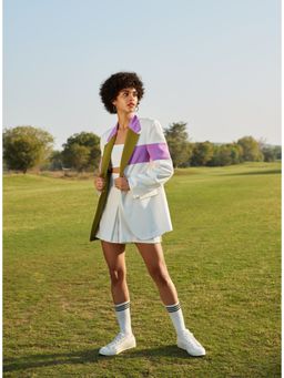 Label Deepika Nagpal - White Orchid Blazer With Flared Skort Without Bustier (Set of 2)