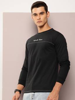 DILLINGER - Mens Long Sleeve Typography Cotton T-shirt - Black