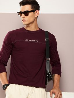 DILLINGER - Mens Long Sleeve Typography Cotton T-shirt - Burgundy