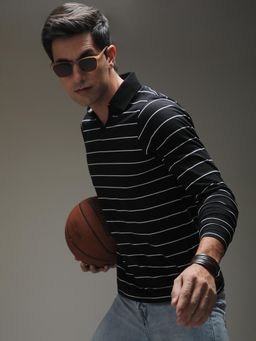 DILLINGER - Mens Regular Long Sleeve Polo Striped T-shirt - Black